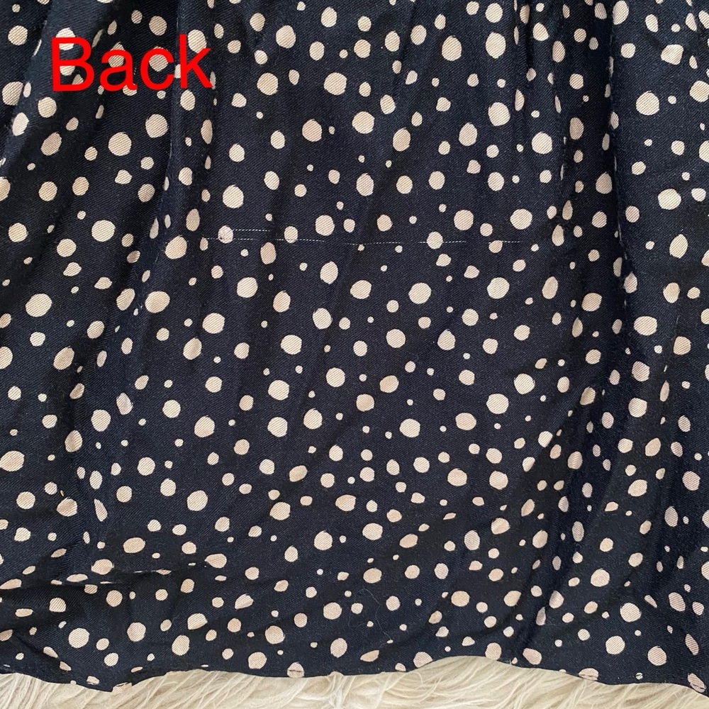 11 Honore Black Tan Scatter Polka Dot Long Sleeve Tie V-Neck Flowy Mini Dress - Picture 12 of 12